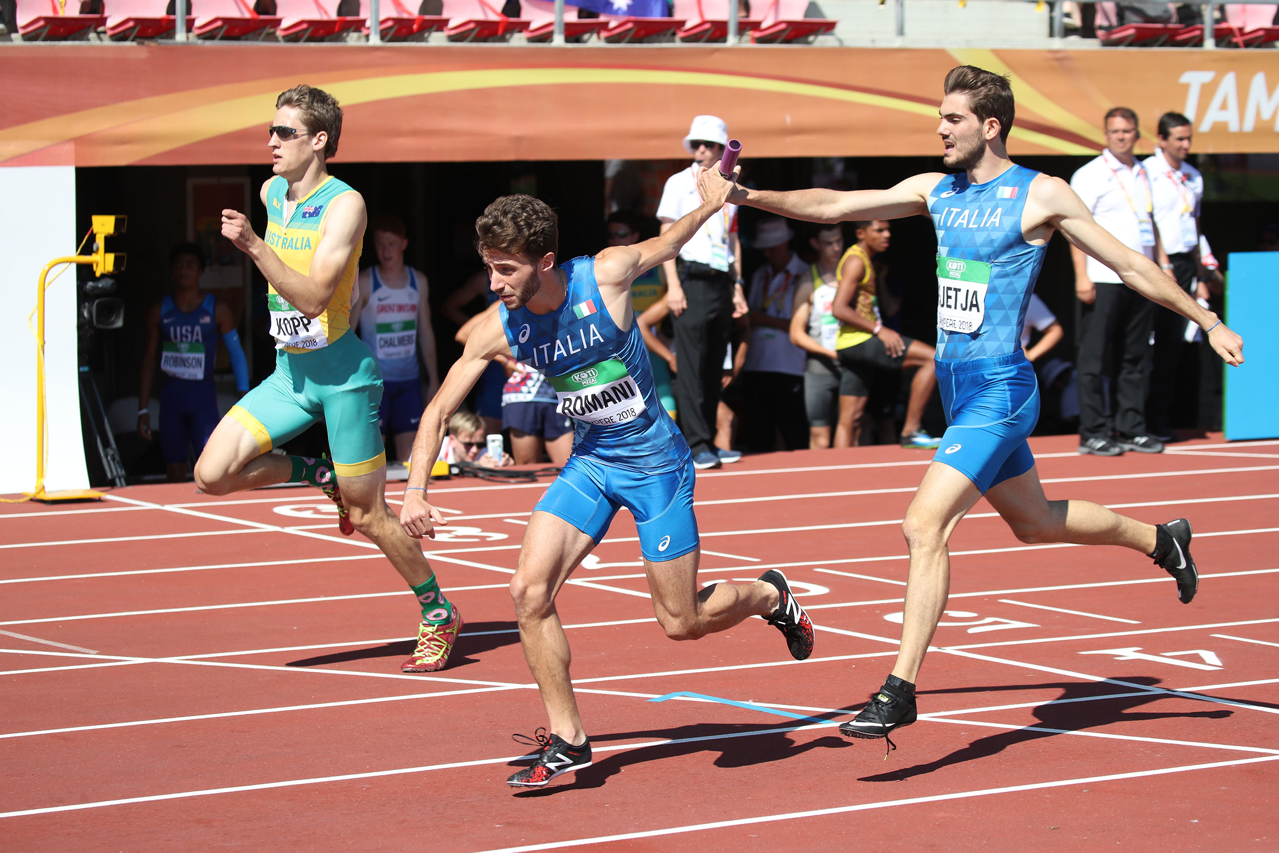 4x400 M Italia Tampere 2018 cambio Gjetja Romani